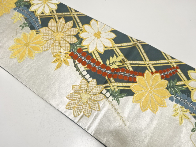 JAPANESE FUKURO OBI FOR FURISODE / WOVEN FLOWER
